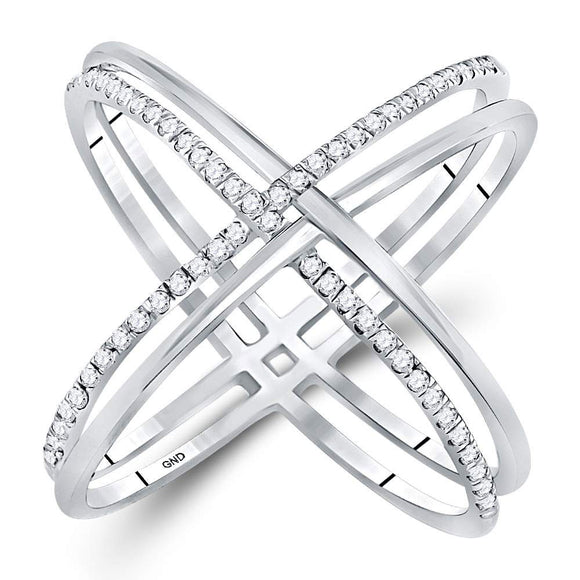 10kt White Gold Womens Round Diamond Crossover Band Ring 1/3 Cttw