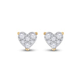 14kt Yellow Gold Womens Round Diamond Heart Earrings 1/3 Cttw