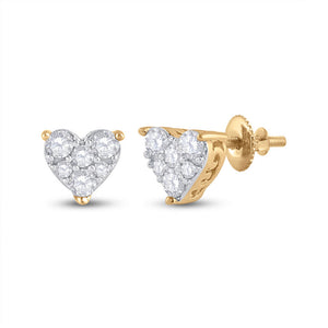 14kt Yellow Gold Womens Round Diamond Heart Earrings 1/3 Cttw