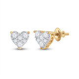 14kt Yellow Gold Womens Round Diamond Heart Earrings 1/3 Cttw