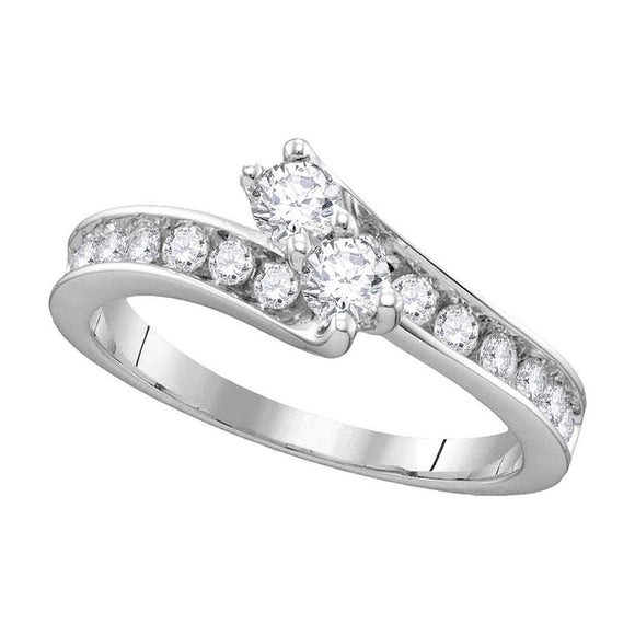 14kt White Gold Round Diamond 2-stone Bridal Wedding Engagement Ring 3/4 Cttw