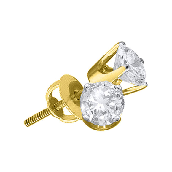 14kt Yellow Gold Womens Round Diamond Solitaire Stud Earrings 1/2 Cttw