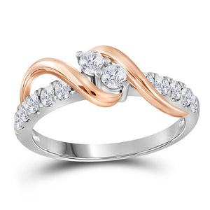 14kt Two-tone Gold Round Diamond 2-stone Bridal Wedding Engagement Ring 1/2 Cttw