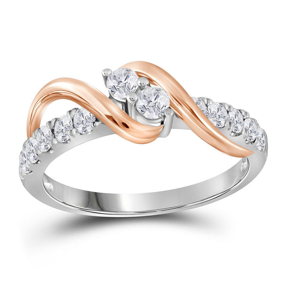 14kt Two-tone Gold Round Diamond 2-stone Bridal Wedding Engagement Ring 1/2 Cttw