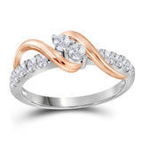 14kt Two-tone Gold Round Diamond 2-stone Bridal Wedding Engagement Ring 1/2 Cttw