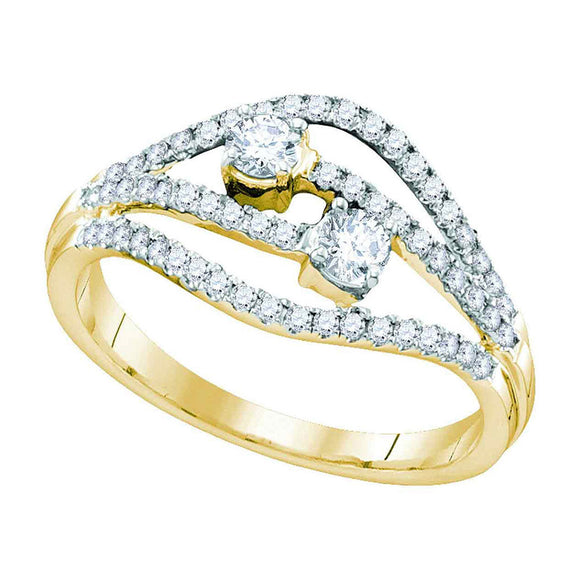14kt Yellow Gold Round Diamond 2-stone Bridal Wedding Engagement Ring 1/2 Cttw