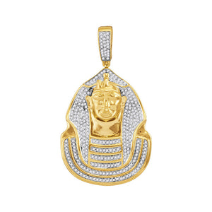 10kt Yellow Gold Mens Round Diamond Pharaoh Cluster Charm Pendant 7/8 Cttw