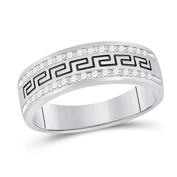 14k White Gold Mens Round Diamond Grecco Wedding Anniversary Band 1/2 Cttw