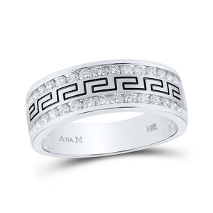 14k White Gold Mens Round Diamond Grecco Wedding Anniversary Band 3/4 Cttw