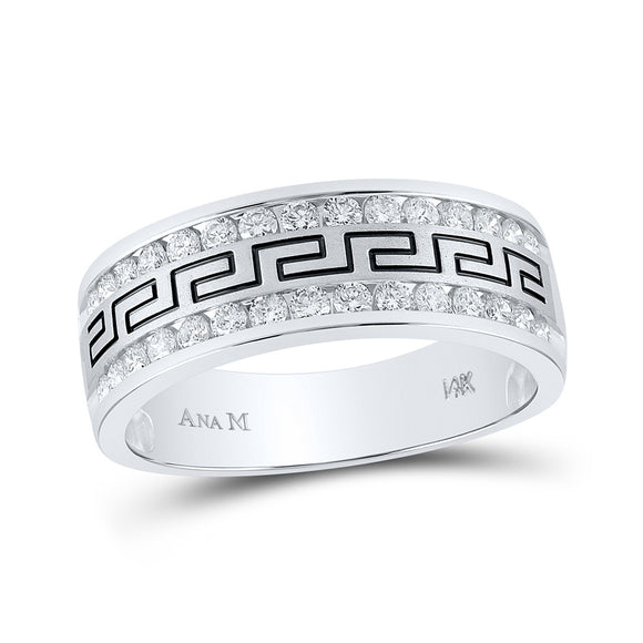 14k White Gold Mens Round Diamond Grecco Wedding Anniversary Band 3/4 Cttw