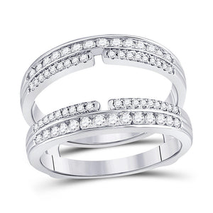 14kt White Gold Womens Round Diamond Wrap Ring Guard Enhancer 1/2 Cttw