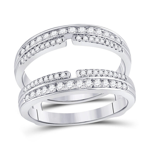 14kt White Gold Womens Round Diamond Wrap Ring Guard Enhancer 1/2 Cttw