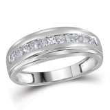 10kt White Gold Mens Princess Diamond Single Row Wedding Band Ring 1/2 Cttw