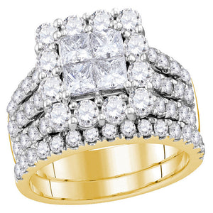 14kt Yellow Gold Princess Diamond Cluster Bridal Wedding Engagement Ring 3 Cttw