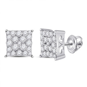 10kt White Gold Womens Round Diamond Square Earrings 3/4 Cttw