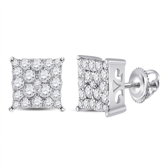 10kt White Gold Womens Round Diamond Square Earrings 3/4 Cttw
