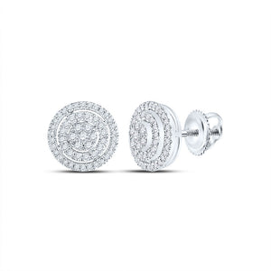 10kt White Gold Womens Round Diamond Concentric Circle Cluster Earrings 1/2 Cttw