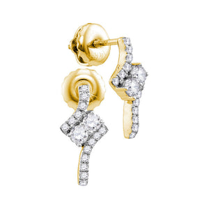 14kt Yellow Gold Womens Round Diamond 2-stone Earrings 1/4 Cttw