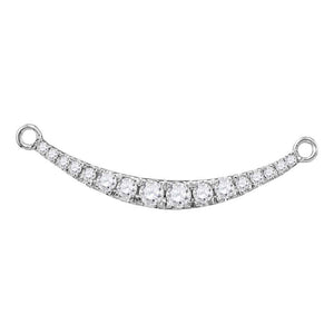 10kt White Gold Womens Round Diamond Curved Graduated Bar Pendant Necklace 1/4 Cttw