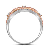 10kt White Gold Womens Round Diamond Rose-tone Rope Twist Band 1/4 Cttw