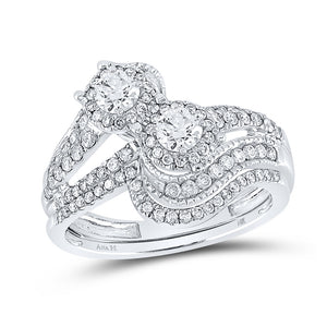 14kt White Gold Round Diamond Bridal Wedding Ring Band Set 1 Cttw