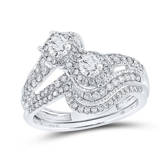 14kt White Gold Round Diamond Bridal Wedding Ring Band Set 1 Cttw