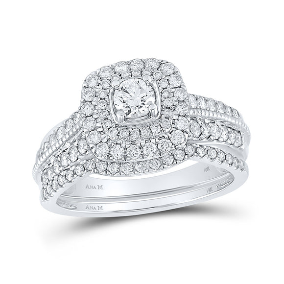14kt White Gold Round Diamond Bridal Wedding Ring Band Set 1 Cttw