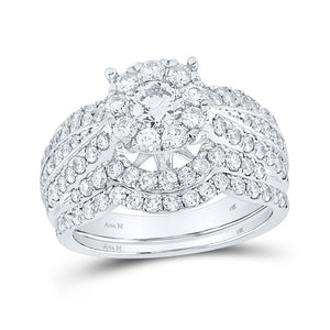 14kt White Gold Round Diamond Bridal Wedding Ring Band Set 1-7/8 Cttw