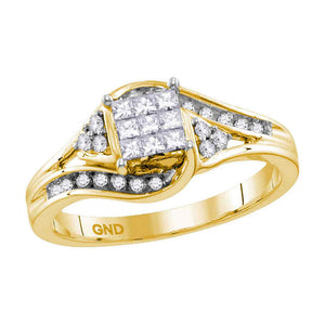 14kt Yellow Gold Princess Diamond Cluster Bridal Wedding Engagement Ring 1/3 Cttw