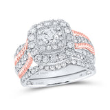 14kt Two-tone Gold Round Diamond Bridal Wedding Ring Band Set 1-1/2 Cttw