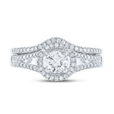 14kt White Gold Round Diamond Bridal Wedding Ring Band Set 1 Cttw