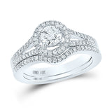 14kt White Gold Round Diamond Bridal Wedding Ring Band Set 1 Cttw