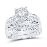 14kt White Gold His Hers Round Diamond Cluster Matching Wedding Set 3/4 Cttw