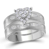 14kt White Gold His Hers Round Diamond Heart Matching Wedding Set 1/4 Cttw