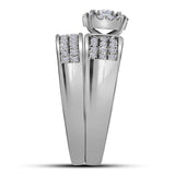14kt White Gold His Hers Round Diamond Halo Matching Wedding Set 7/8 Cttw