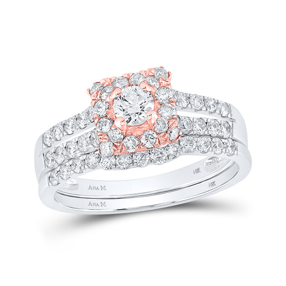 14kt Two-tone Gold Round Diamond Bridal Wedding Ring Band Set 1 Cttw