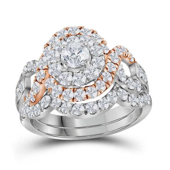 14kt Two-tone Gold Round Diamond Bridal Wedding Ring Band Set 2 Cttw