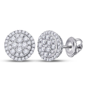 14kt White Gold Womens Round Diamond Halo Cluster Earrings 1/2 Cttw