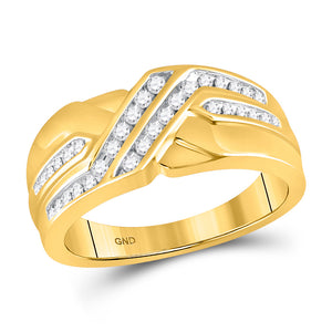 10kt Yellow Gold Mens Round Diamond Diagonal Double Row Band Ring 1/4 Cttw