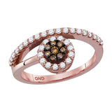 10kt Rose Gold Womens Round Brown Diamond Cluster Ring 1/2 Cttw