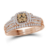 14kt Rose Gold Womens Round Brown Diamond Bridal Wedding Ring Band Set 1/2 Cttw