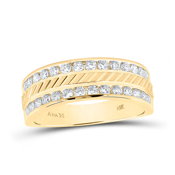 14kt Yellow Gold Mens Round Diamond Machine-Set Wedding Band Ring 1 Cttw