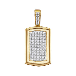 10kt Yellow Gold Mens Round Diamond Dog Tag Cluster Charm Pendant 1/2 Cttw
