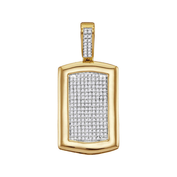 10kt Yellow Gold Mens Round Diamond Dog Tag Cluster Charm Pendant 1/2 Cttw
