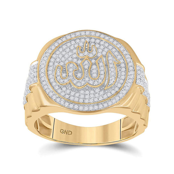 10kt Yellow Gold Mens Round Diamond Allah Islam Circle Ring 3/4 Cttw