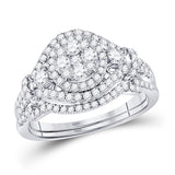 14kt White Gold Round Diamond Cluster Bridal Wedding Ring Band Set 1 Cttw