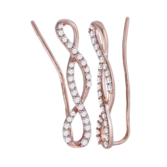 10kt Rose Gold Womens Round Diamond Climber Earrings 1/2 Cttw