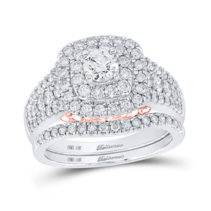 14kt Two-tone Gold Round Diamond Bridal Wedding Ring Band Set 1-1/2 Cttw