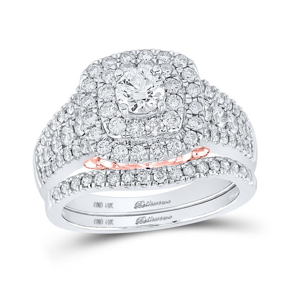 14kt Two-tone Gold Round Diamond Bridal Wedding Ring Band Set 1-1/2 Cttw