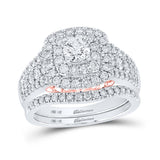 14kt Two-tone Gold Round Diamond Bridal Wedding Ring Band Set 1-1/2 Cttw